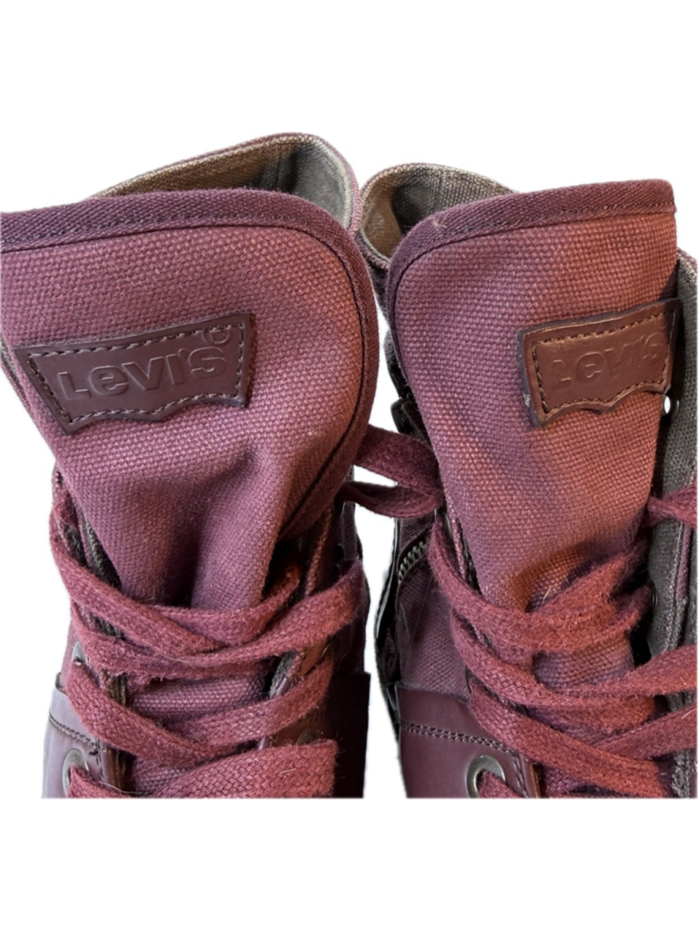 Levis Mens Burgundy Leather Canvas High Top Boots Lace Up Side Zip Casual Sneake - Picture 7 of 8